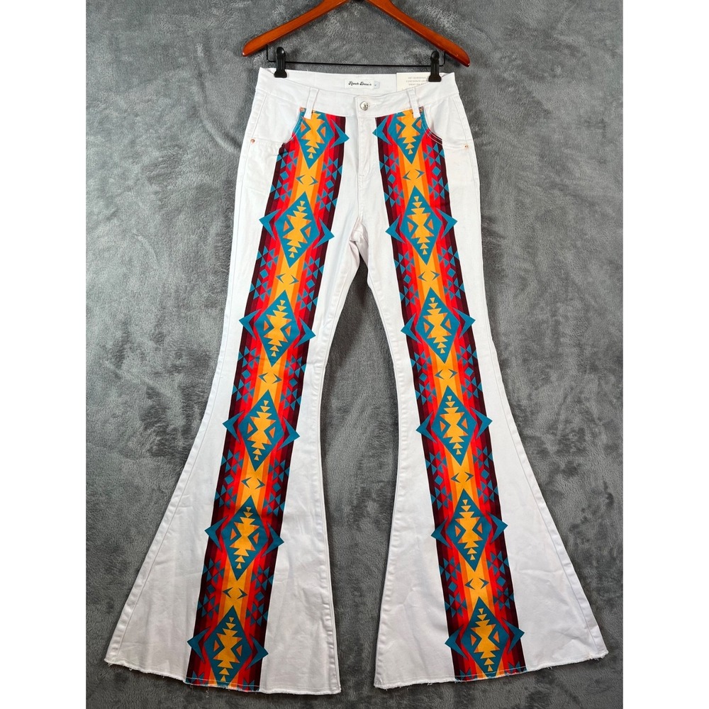 Ranch Dressin Jeans Womens 6 30x34 High Rise Super Flare Aztec Print Western